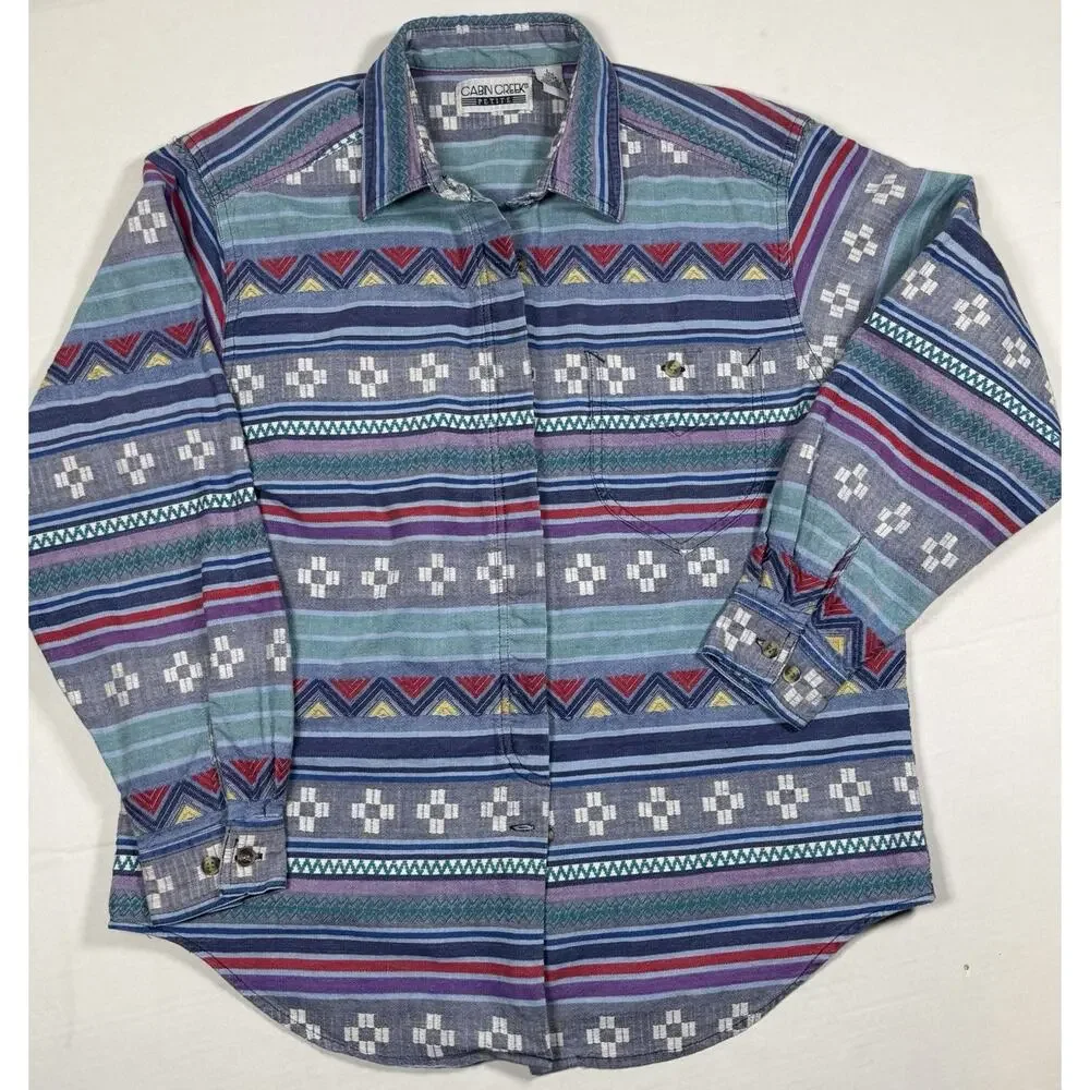 Cabin Creek Petite Southwestern‎ Vintage Style Shirt Women L Cotton Color